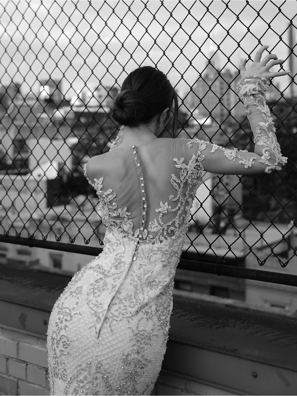 Mermaid hand-embroidered with crystals and beads Bridal Dress-White